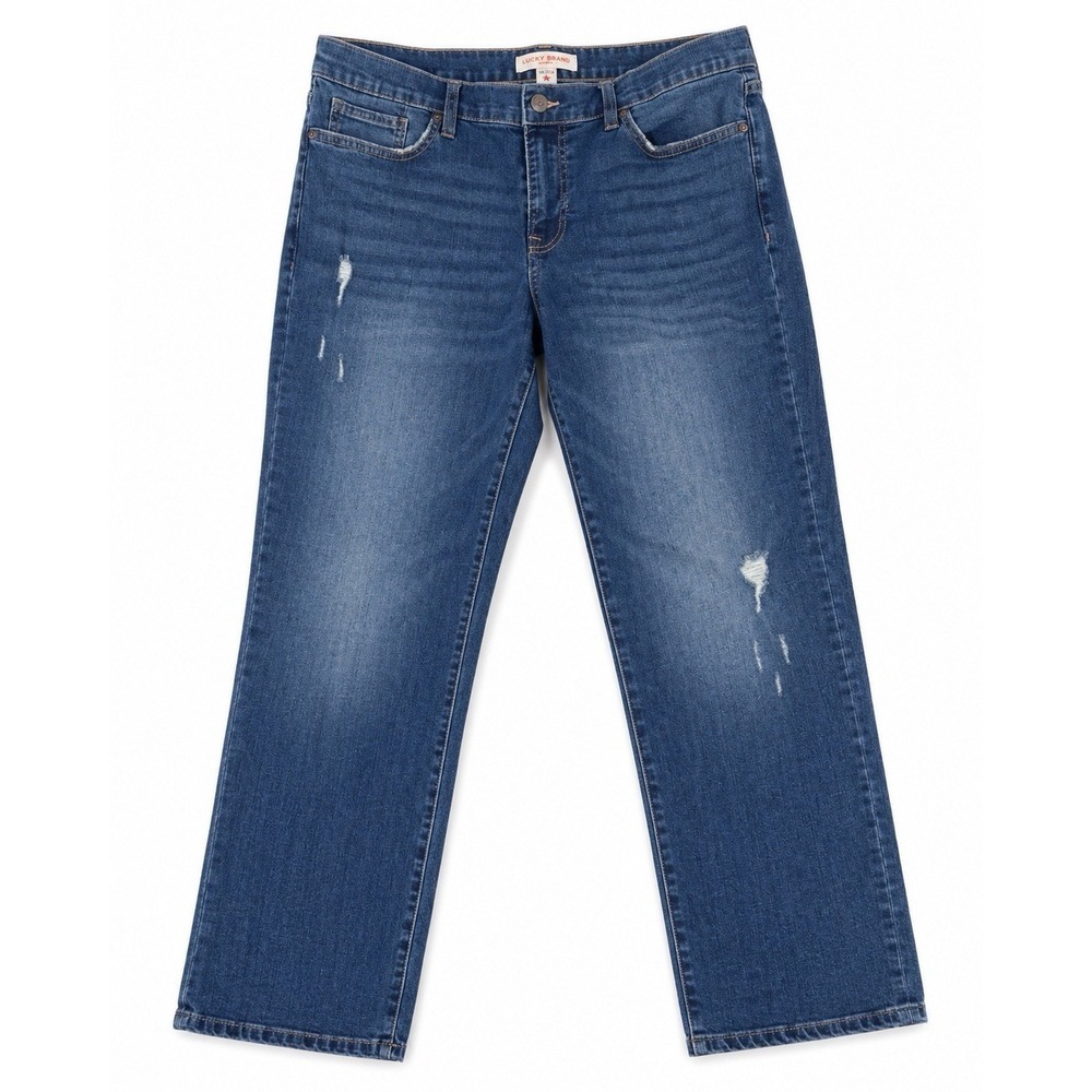 Lucky Brand Jeans Women's 14/32 Blue Straight Leg Stretch Denim Distressed